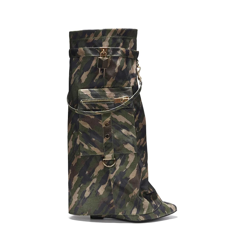 Lady Winter Knee-high Boot Big Size Wedge Heel With Lock Women Shark Boots High Quality