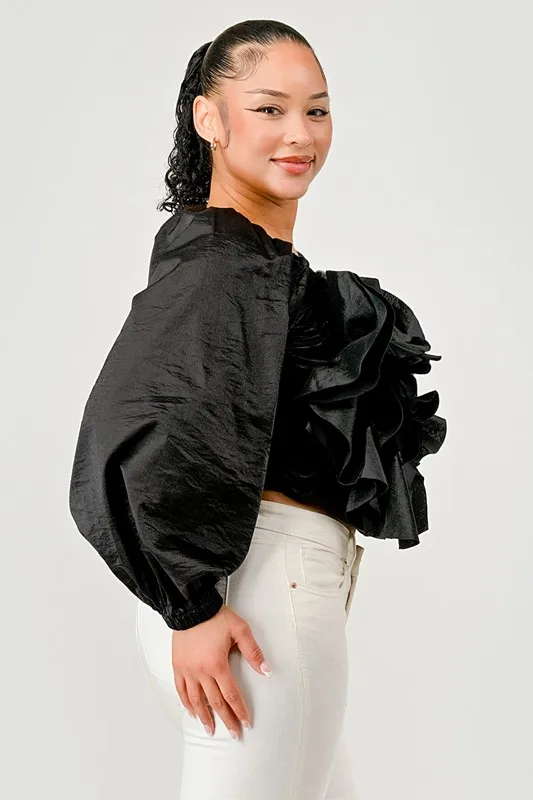 Elegant Off-shoulder Top For Ladies Fashionable Summer Office Wear With Large Floral Decoration Woven Short Clothing