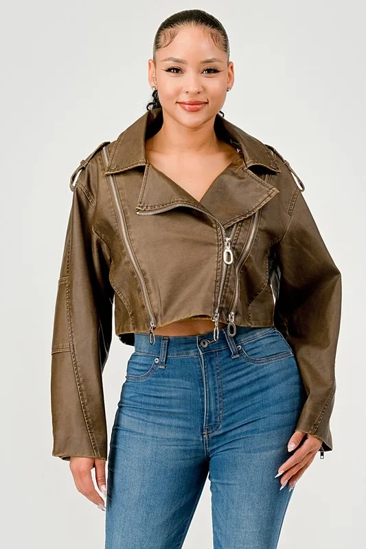 Lady's Fashion Pu Leather Jacket Coat