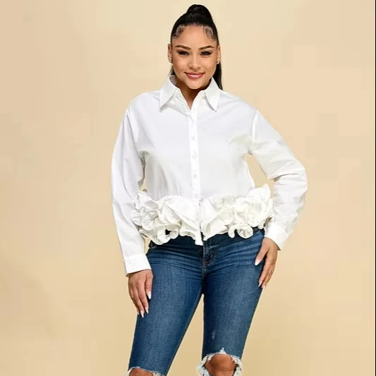 Ladies Casual Cute Multi-layered Ruffle Shirt Woven For Spring/summer Season