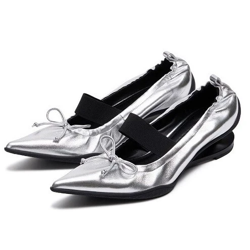 Fashion Pointed Toe Ballet Styles Mary Jean Wedge Heel Lady Pu Leather Women High Heels Pumps