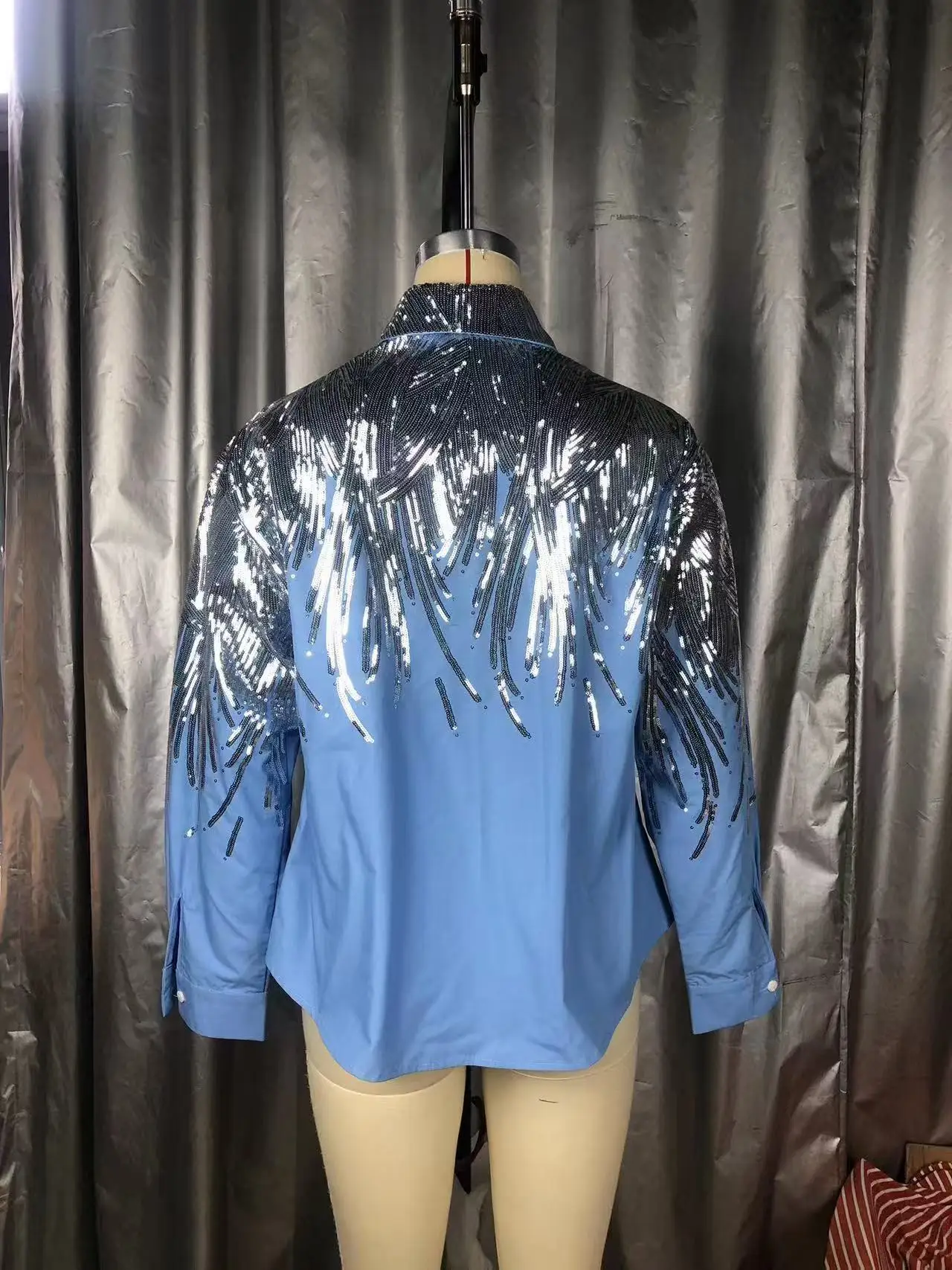 Ladies' Loose Summer Woven Sequin Embroidery Fashion Shirt