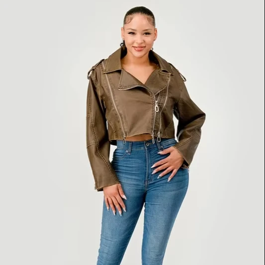 Lady's Fashion Pu Leather Jacket Coat