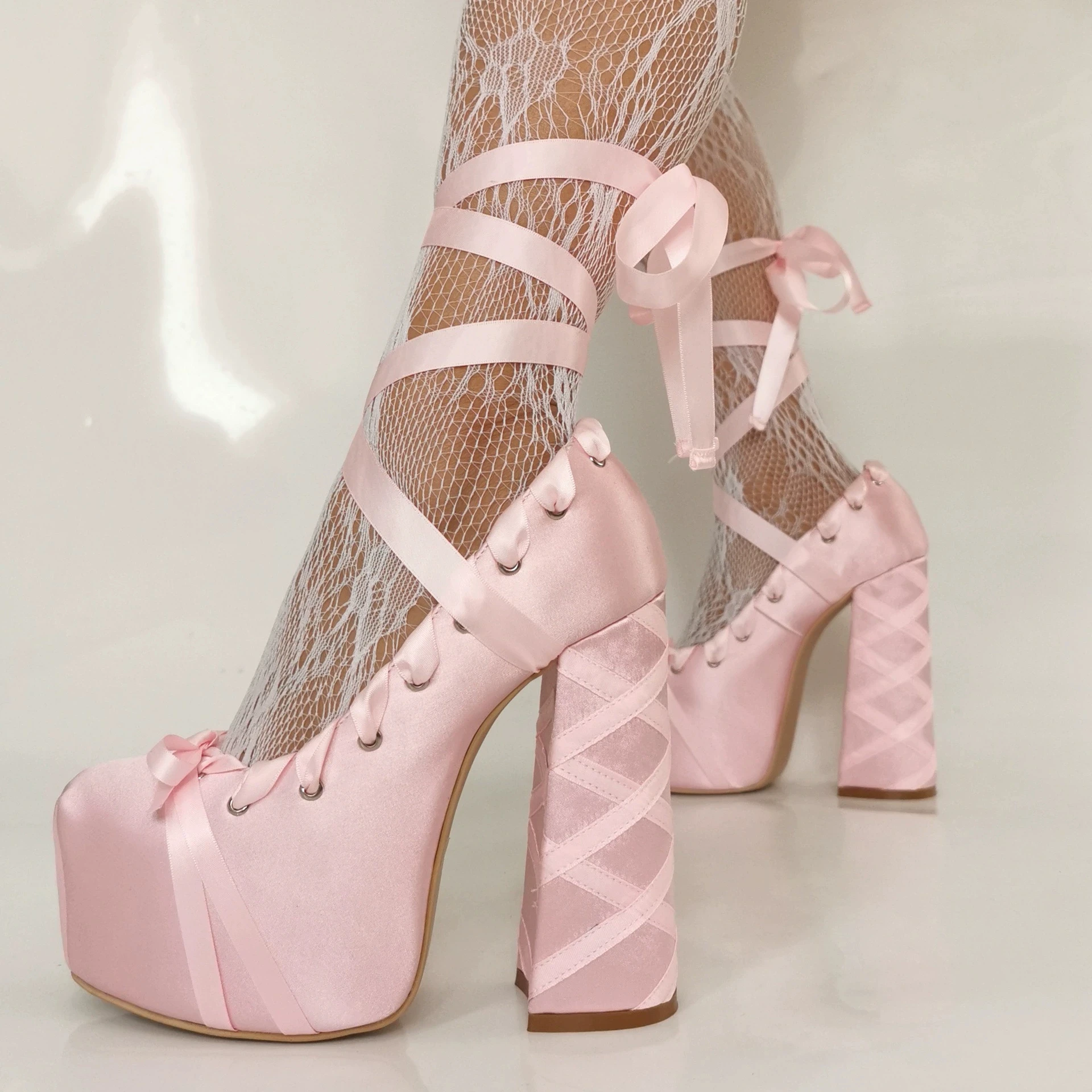 2025 Satin Square Toe Ballet Shoes Lolita Platform Thick-heeled Women Thick-heeled Shoes Chunky Heel Pumps Dance Shoes