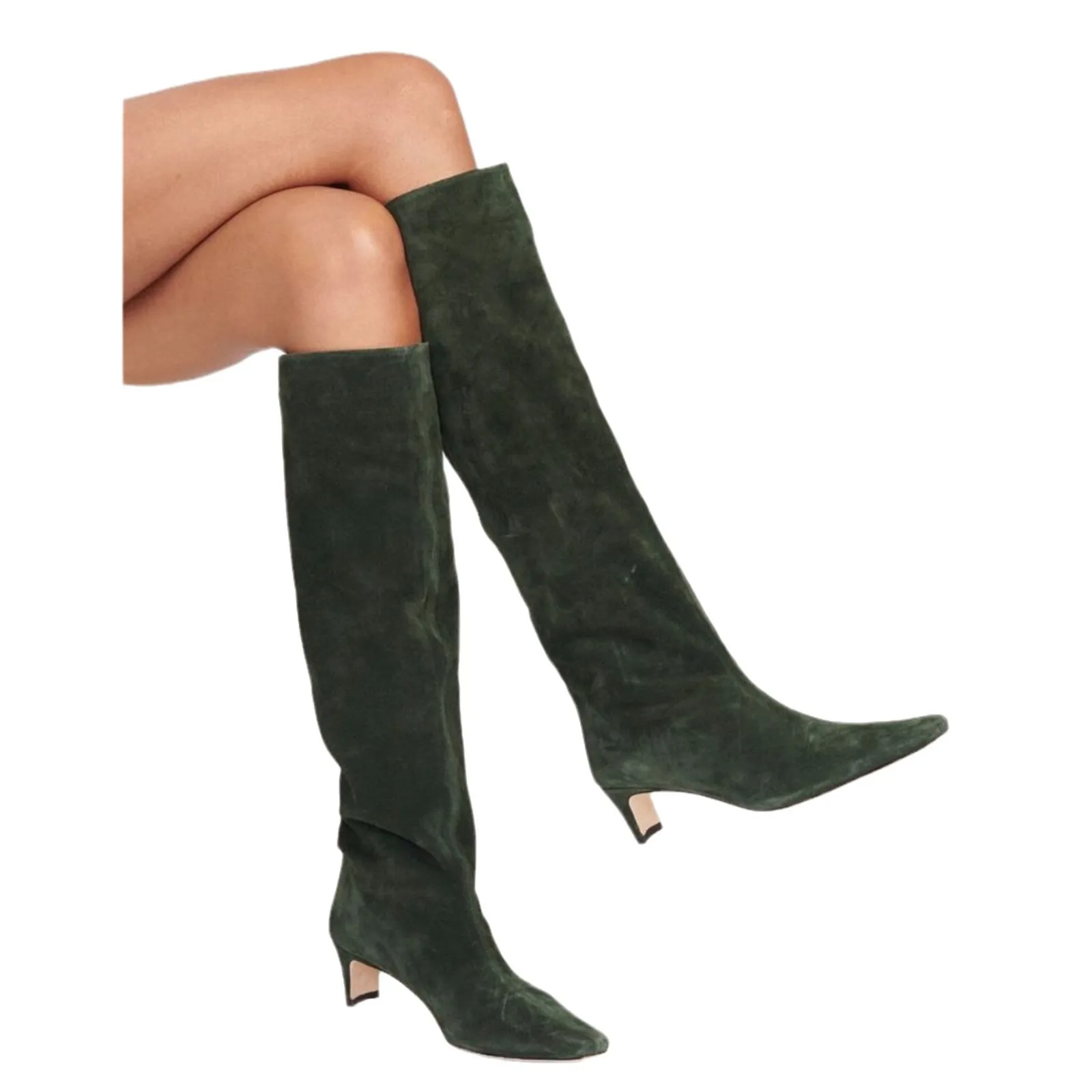 New Style Suede Leather Winter Ladies Boots Square Toe Low Kitten Heel Boots Women Shoes Knee-high