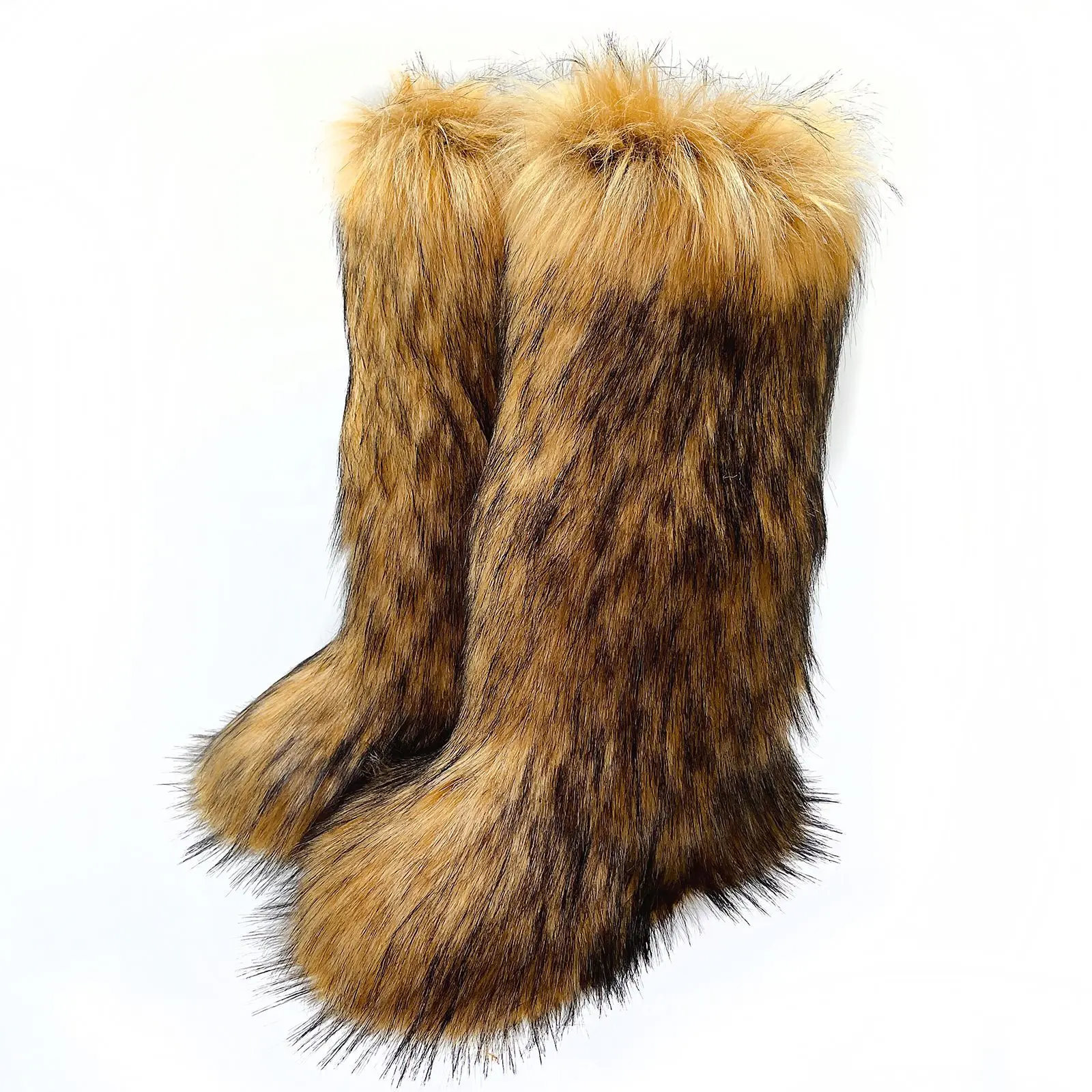 Hot Sale Fashion Girls Warm Winter Fur Snow Boots Fuzzy Fluffy Size 44 Round Toe Women Outdoor Knee High Fur Boots