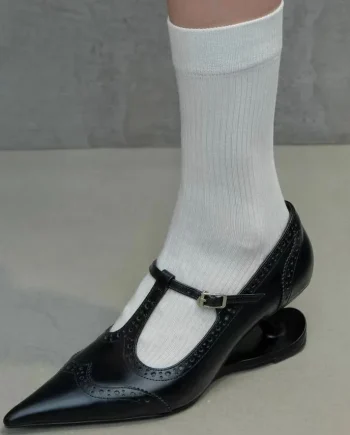 Fashion Pointed Toe T-shaped Carving Mary Jean Wedge Heel Lady Pu Leather Women High Heels Pumps