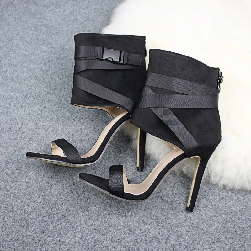 Red Stiletto Fish Mouth Sandals Shoes Women's Woven Buckle Strap High Heel Sandals