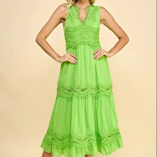 Women's Boho Maxi Dress - Sleeveless, Crochet Trim, Perfect For Tropical Vacations