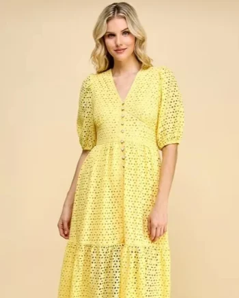 Lady's Elegant Bubble Short-sleeved Long Dress - Mesh Embroidery, Corset And V-neck Design, Suitable For Daily Wear