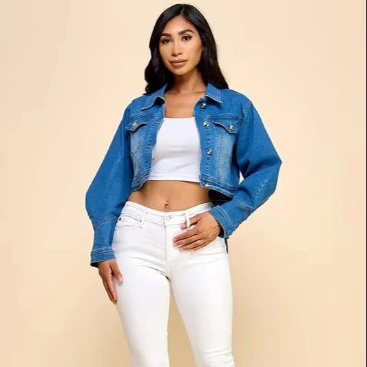 Women's Popular High Waist Navel Short Bat Sleeve Denim Top Sexy Crop Top With Button Decoration For Winter Shopping Parties