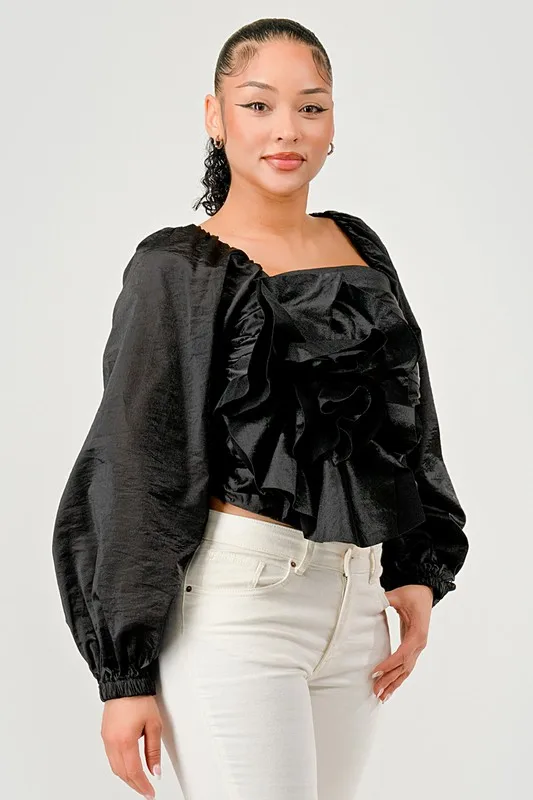 Elegant Off-shoulder Top For Ladies Fashionable Summer Office Wear With Large Floral Decoration Woven Short Clothing