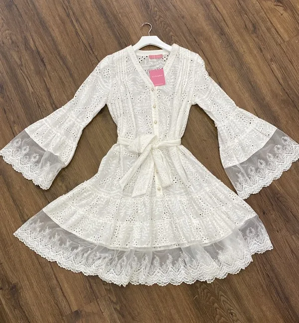 Women's Knee-length Gown 100% Cotton Mesh Sleeves And Bottom Lace Drawstring For Shopping