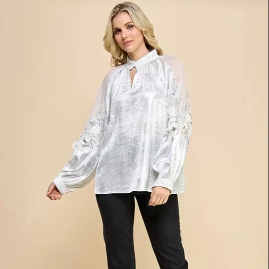 Lady's Vintage Summer Top Three-dimensional Floral Embellished Shoulders Long Sheer With Lace Decoration Woven Clothing