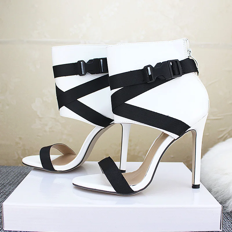 Red Stiletto Fish Mouth Sandals Shoes Women's Woven Buckle Strap High Heel Sandals