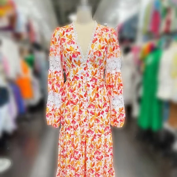 China Supplier Plus Size Women's Casual Wear Design Service Solid Pattern Lace Button Decoration Digital Printing