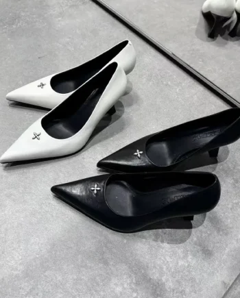 Fashion Slip On Pointed Toe Heeled With Decoration Summer Genuine Leather Women Casual High Heel Pumps