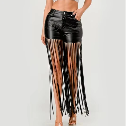 High Waisted Women's Pu Fringe Shorts Streetwear Style Y2k Clubwear With Hot Pattern