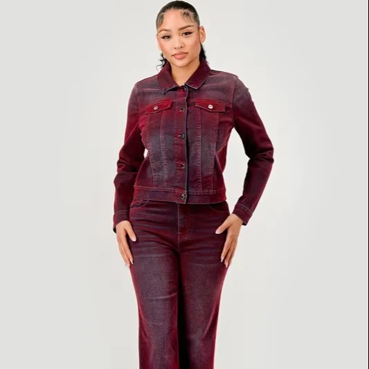 Women's Washed Flocked Denim Bomber Jacket Y2k Style With Breast Pocket For Autumn/winter Shopping And Daily Wear