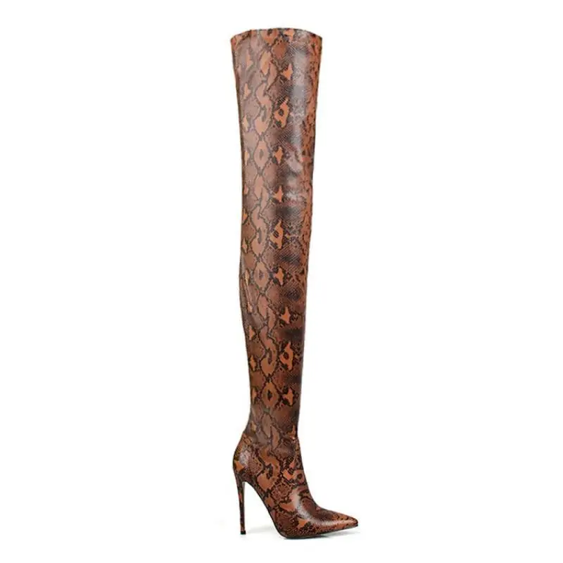 Ladies Large Size Sexy Women Snake Skin With Heel Over The Knee Thigh High Boots