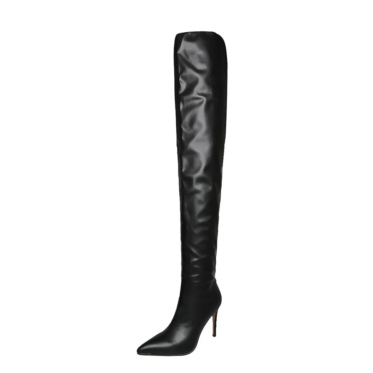 High Quality Women Wide Fit Pointed Toe Ladies Fashion Fold Over Leather Thigh High Boot