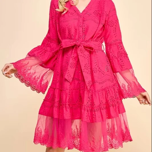 Women's Knee-length Gown 100% Cotton Mesh Sleeves And Bottom Lace Drawstring For Shopping