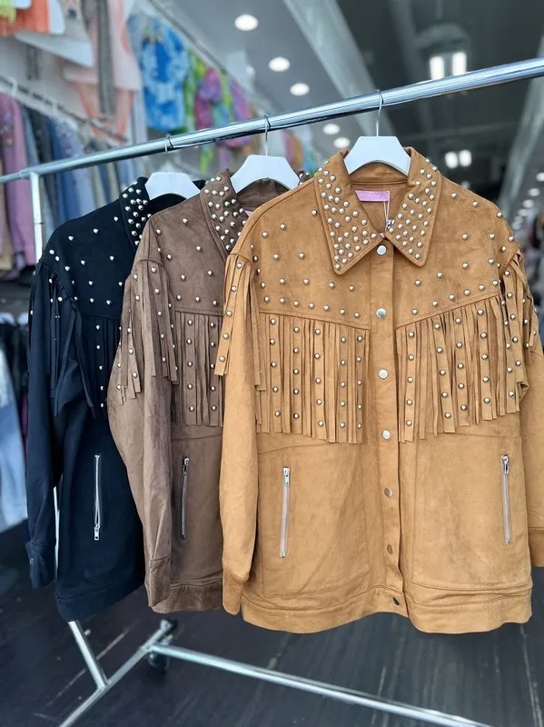 Explosions Women's Western Studded Tassel Jacket Loose Lapel Suede Jacket For Shopping And Commuting