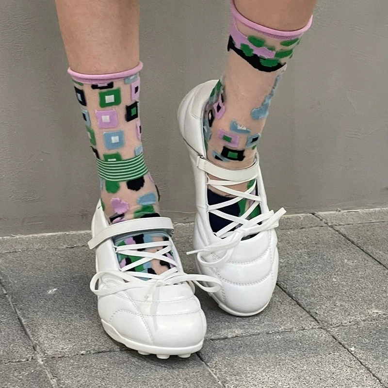 Fashion Ladies Ballet Kitten Heel Shoes Lace-up Women Mary Janes Soccer Design Sole Sneaker With Heel