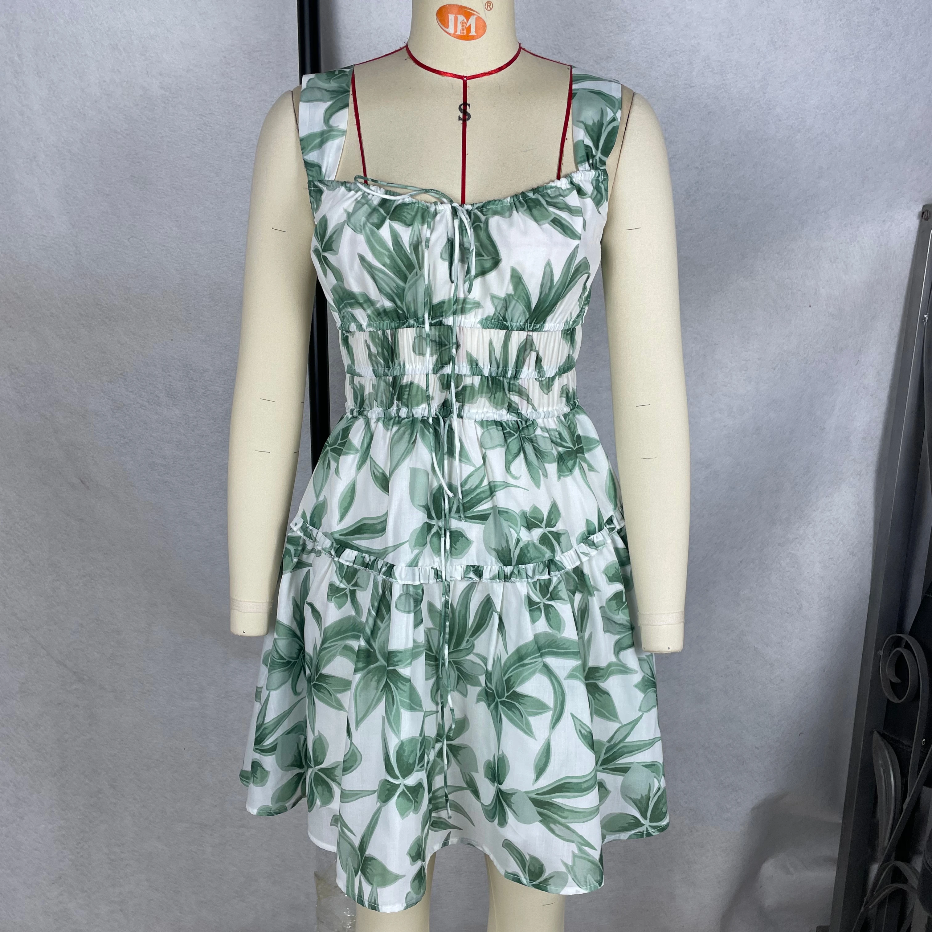 A Refreshing And Comfortable Women's Printed Camisole Knee-length Dress