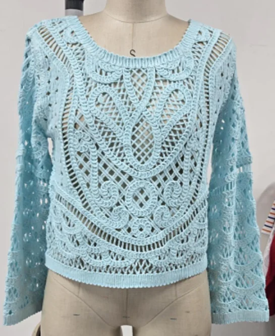 Ladies Hollow Crochet Special Plane Sweater-long Sleeve, Short Version, Suitable For Party Shopping, Vacation