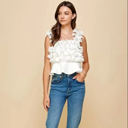 Women's Ruffled Decorative Waist Top-sleeveless, Ruffled Sling, Suitable For Leisure Going Out