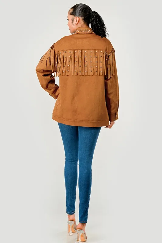 Explosions Women's Western Studded Tassel Jacket Loose Lapel Suede Jacket For Shopping And Commuting