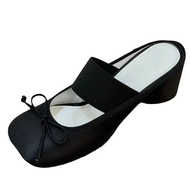 2024 Women Latest Close Toe Chunky Heel Outdoor Slippers Handmade Shoes High Heels Ladies Shoes