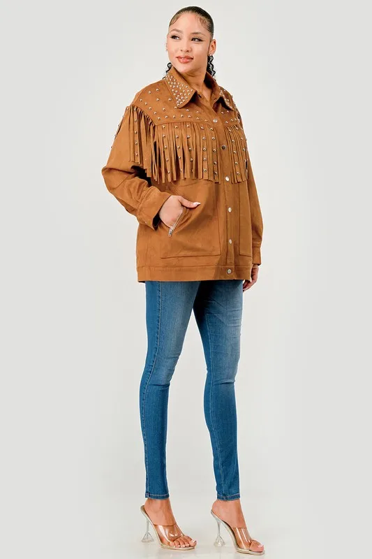 Explosions Women's Western Studded Tassel Jacket Loose Lapel Suede Jacket For Shopping And Commuting