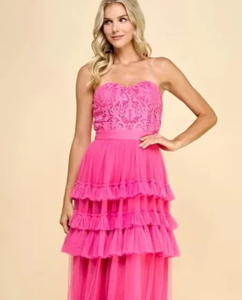 Women's Sweetheart Neck Maxi Dress Lace Bodice Tiered Ruffles Elegant Romantic For Summer Party Gatherings Service