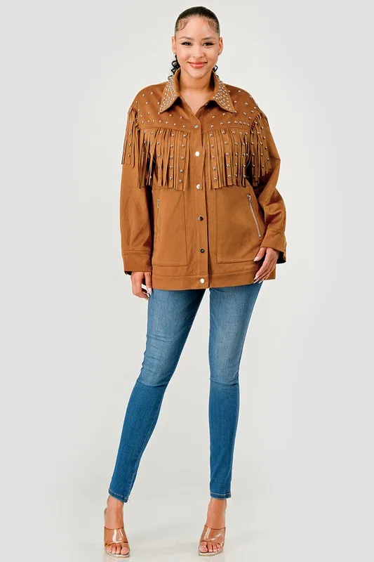 Explosions Women's Western Studded Tassel Jacket Loose Lapel Suede Jacket For Shopping And Commuting