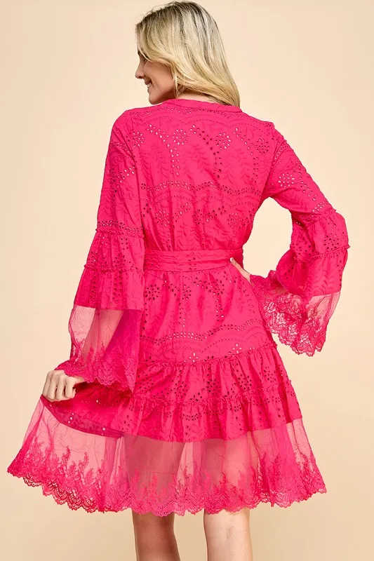 Women's Knee-length Gown 100% Cotton Mesh Sleeves And Bottom Lace Drawstring For Shopping