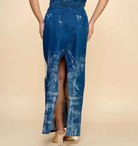 Elegant Avant-garde Burning Flower Denim Long Skirt For Women Ladies Skirt