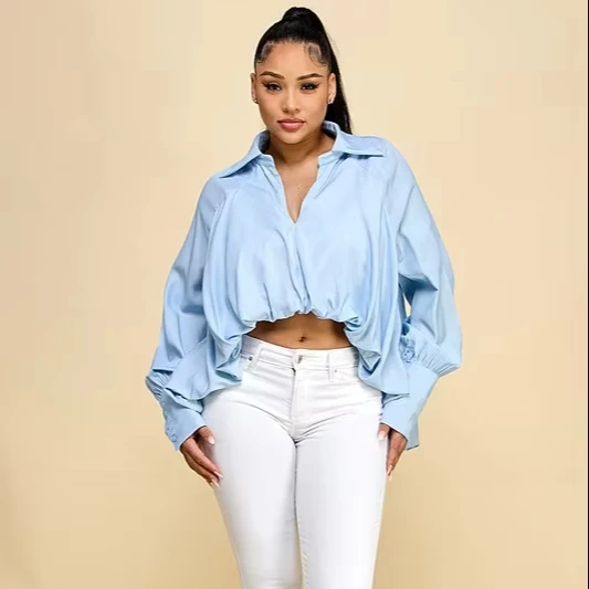 Women's Faux Denim Front-short Back-long Top