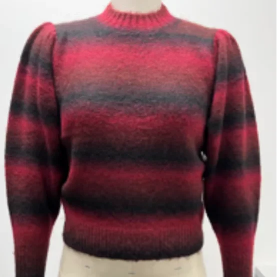 Lady's Wool Long-sleeved Top Red & Black Striped Gradient Color High-neck Balloon Sleeves Winter Daily Commuting Top