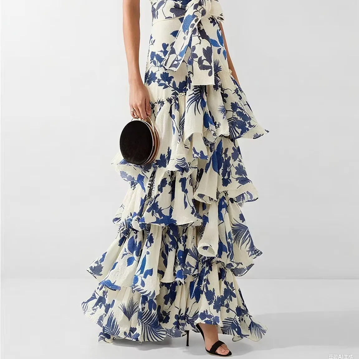 Women's Tiered Floral Dress - Halter Neck, Cross - Strap, Perfect For Summer Galas