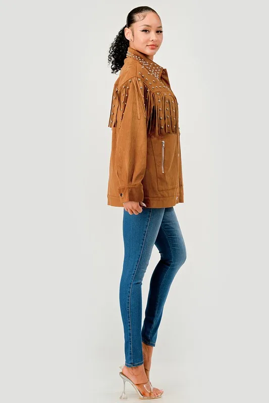 Explosions Women's Western Studded Tassel Jacket Loose Lapel Suede Jacket For Shopping And Commuting