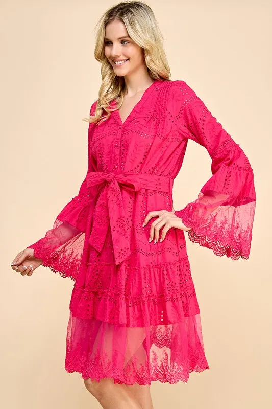 Women's Knee-length Gown 100% Cotton Mesh Sleeves And Bottom Lace Drawstring For Shopping