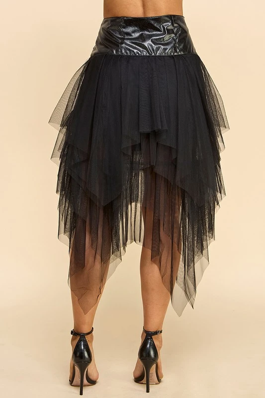 Women's Punk Style Stitching Mesh Skirt High Waist Leather Stitching Irregular Skirt Nightclub Party Hot Sale