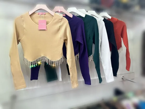 Women's Knitted Seamless Long Sleeve Slim Fit Jacket Top For Nightclub Outings Music Parties Rhinestone Tassels