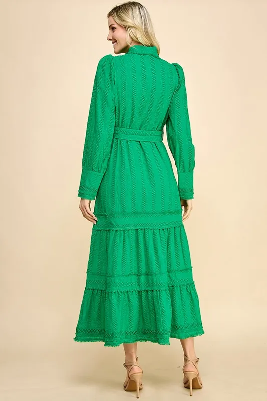 Elegant Vintage 100% Cotton Embroidered Long Dress Natural Waistline Woven Weave Lace Decoration