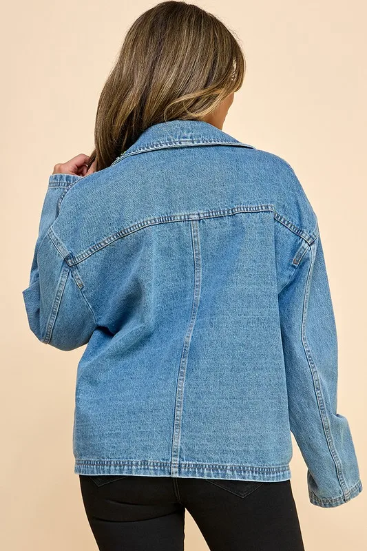 Women's Loose Denim Coat Coat Casual Street Dress Embroidery 3d Rhinestone Craft Autumn And Winter