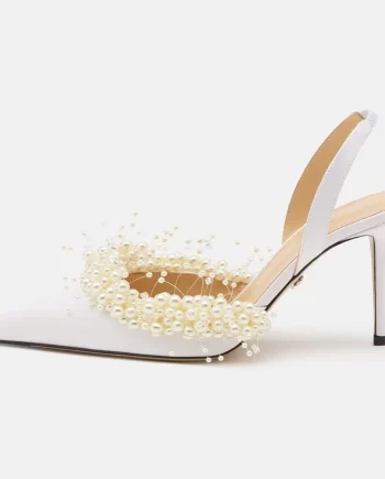Oem&Elegant Bridal White Pearl Stiletto Heel Pointed Toe Trendy Wedding Party Daily Shoes Women Sandals