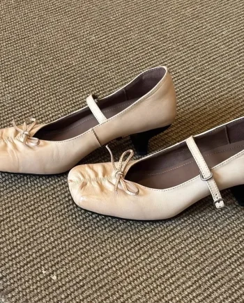 Square Toe Summer Vintage Mary Jane Shoes Women French Elegant Bowknot Thick Heel Pumps Ladies