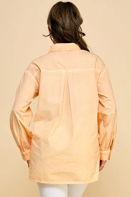 Ladies Cold Dye Single Pocket Heart Decoration Shirt